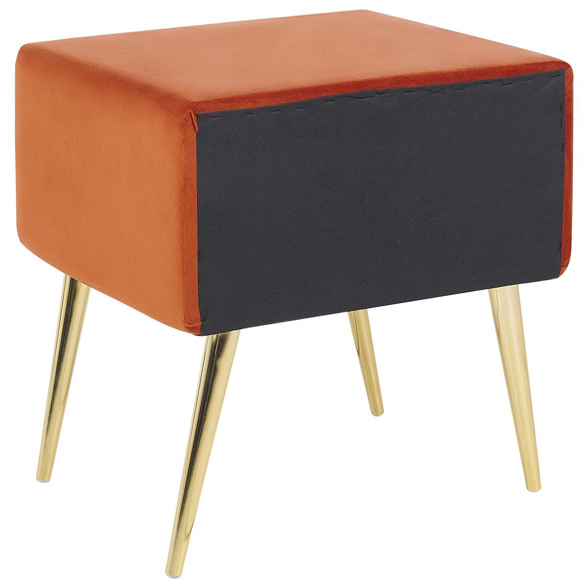 NACHTTISCH Samtstoff orange/gold 1 Schublade 38/46/49 cm Flayat - Goldfarben/Orange, Textil (46/49/38cm) - Beliani