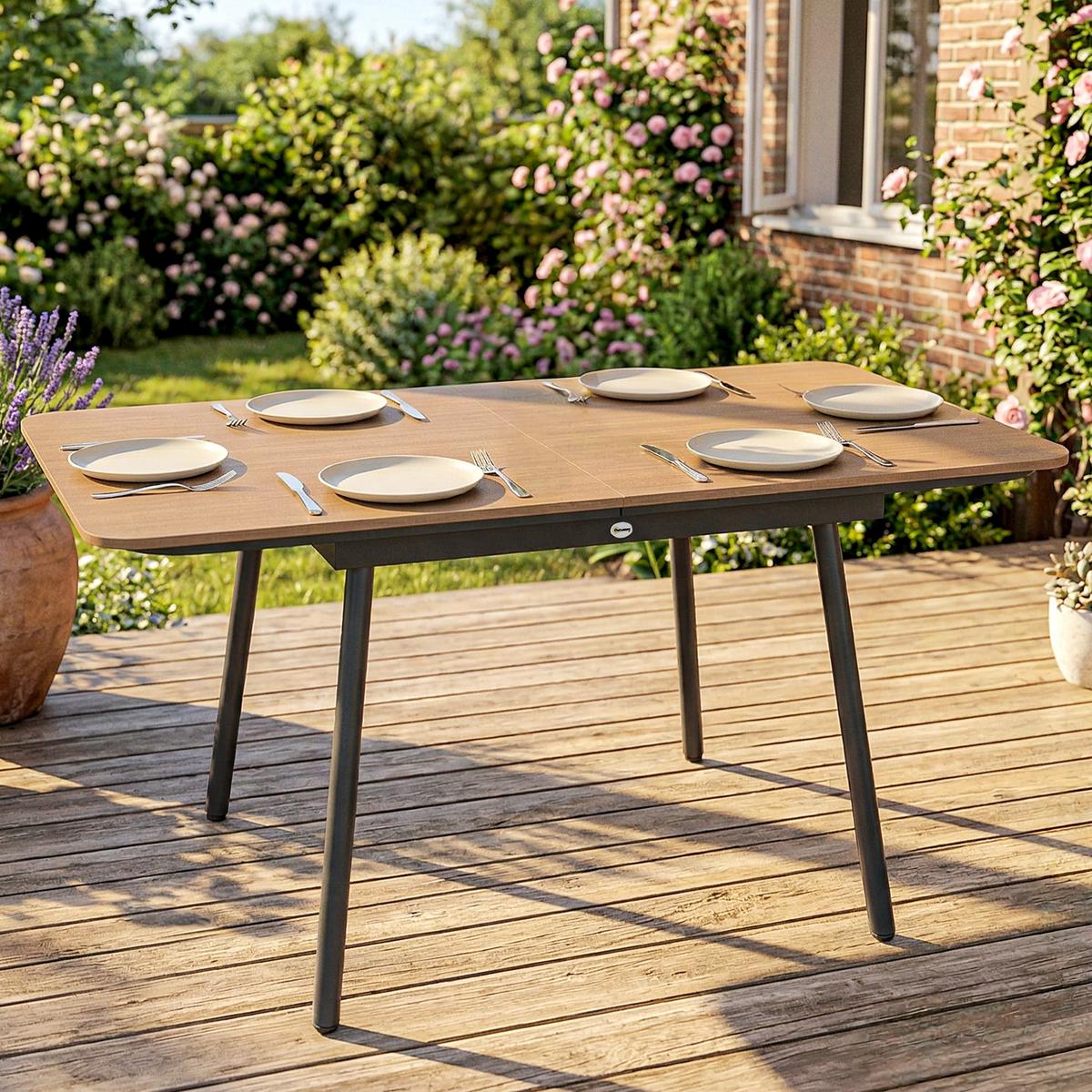 GARTENTISCH rechteckig 140/80/75 cm Teak - Teakfarben, Metall (140/80/75cm) - Outsunny