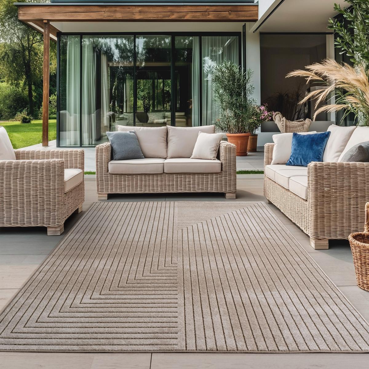 TEPPICH Outdoor ENGADIN in Beige, im Skandi-Stil mit 3D-Design, aus Polypropylen, 120 x 170 cm - Beige, Textil (170/120cm) - KADIMA DESIGN