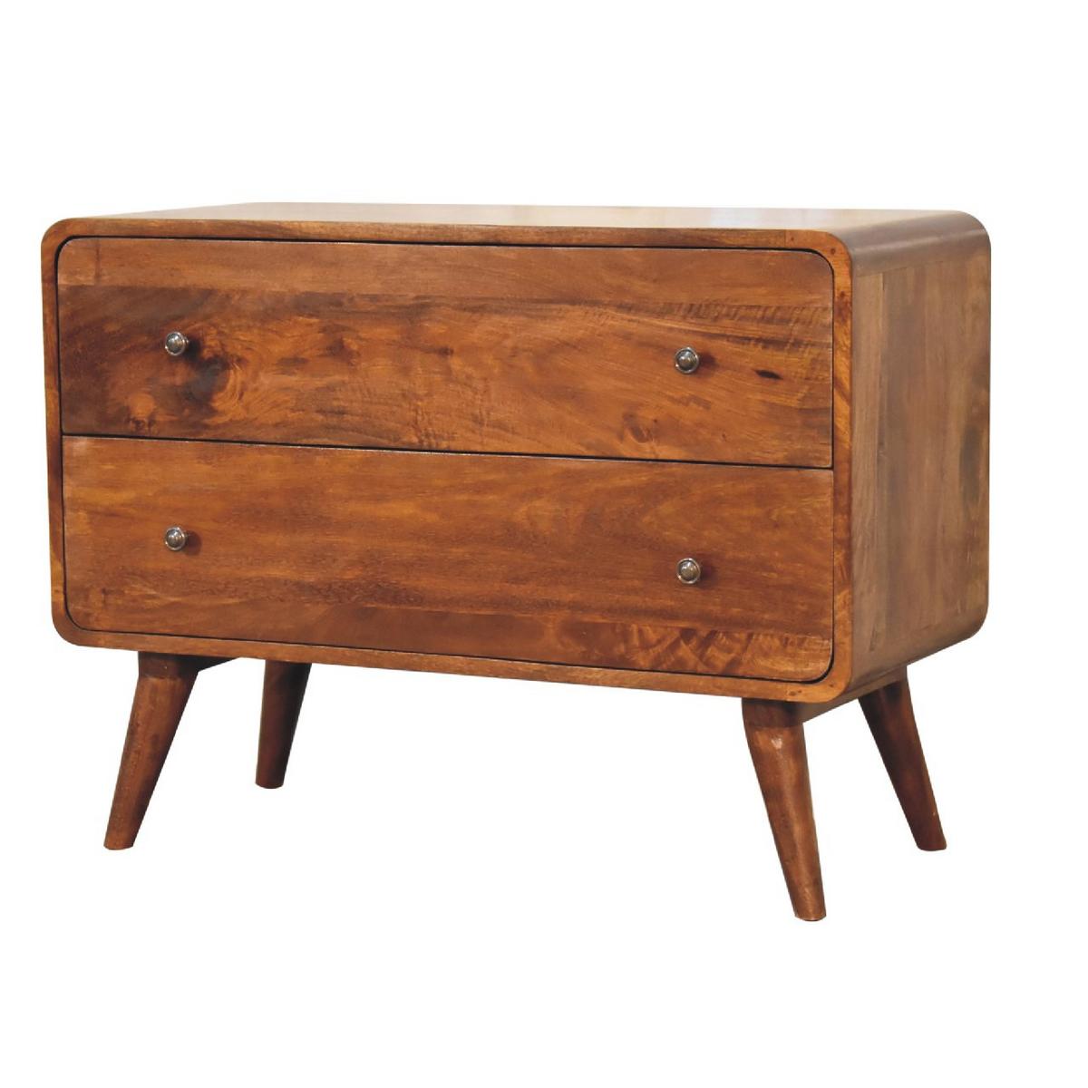 KOMMODE Massivholz Gebogenes Kastanienbraun, 2 Schubladen, Dunkelbraun - Dunkelbraun/Messingfarben, Mangoholz/Holz (80/58/35cm) - Artisan Furniture