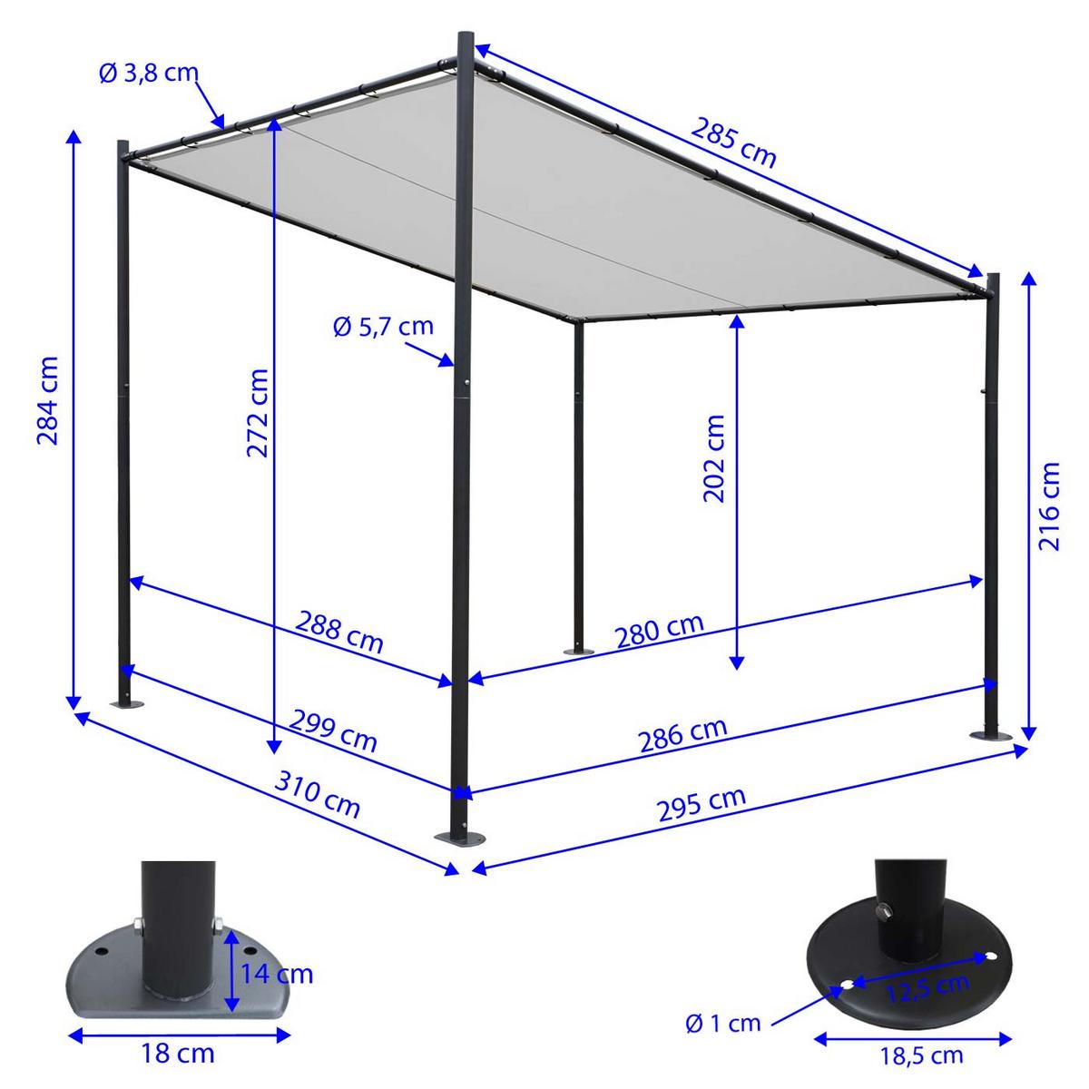 PERGOLA-GESTELL Schwarz - Schwarz, Metall (310/284/295cm) - MCW