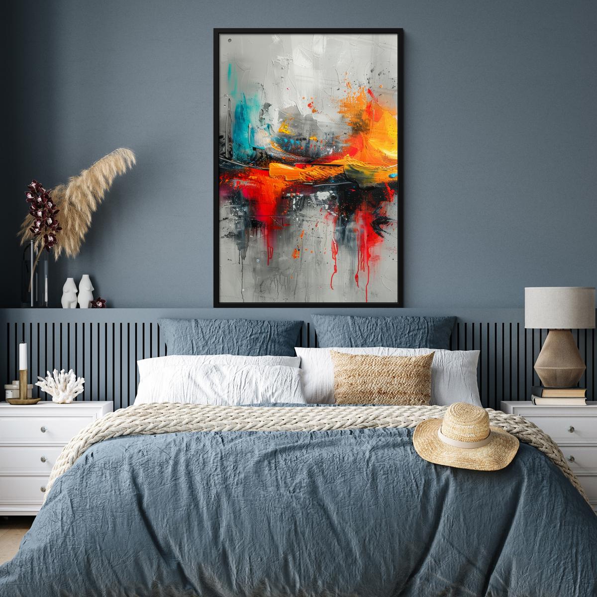 POSTER MIT RAHMEN Moderne Kunst - Orange - Grau - Abstrakt Bilderleiste 80x120 cm - Hellgrau, Papier (80/120cm) - MuchoWow