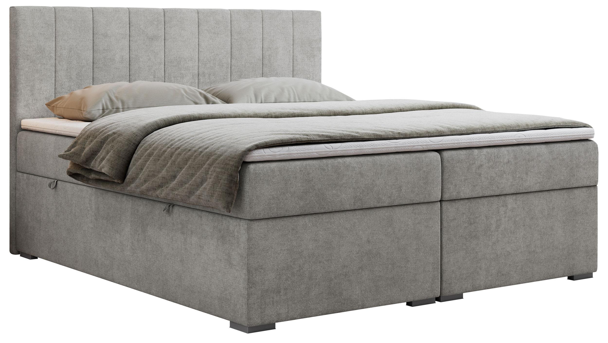 BOXBETT LOPE 120/200 - Hellgrau Strukture - H4 - Hellgrau, Holz/Textil (120/200cm)