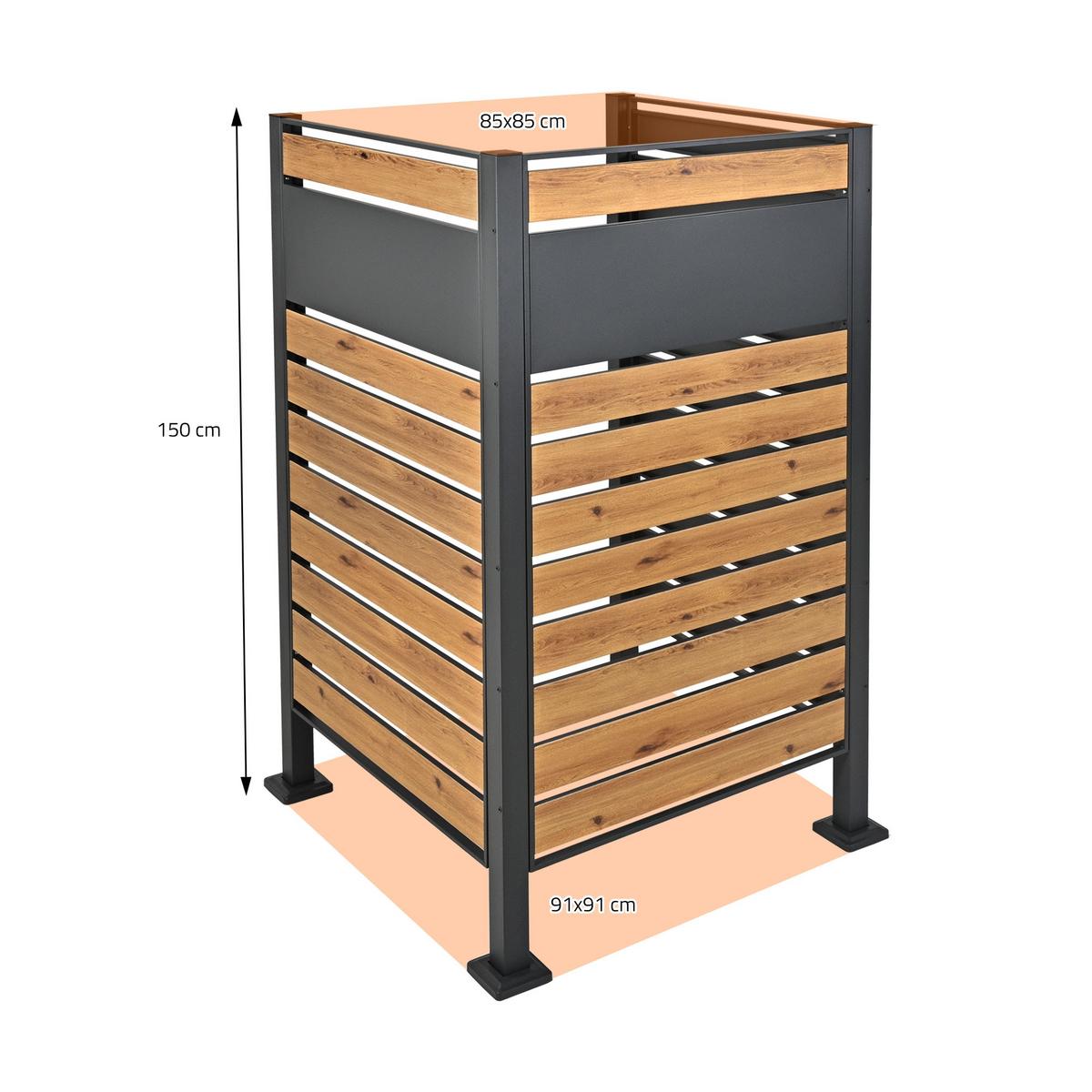 MÜLLTONNENZAUN 1er Anthrazit-Holzoptik - Anthrazit/Braun, Metall (11/150/86cm) - ML-DESIGN