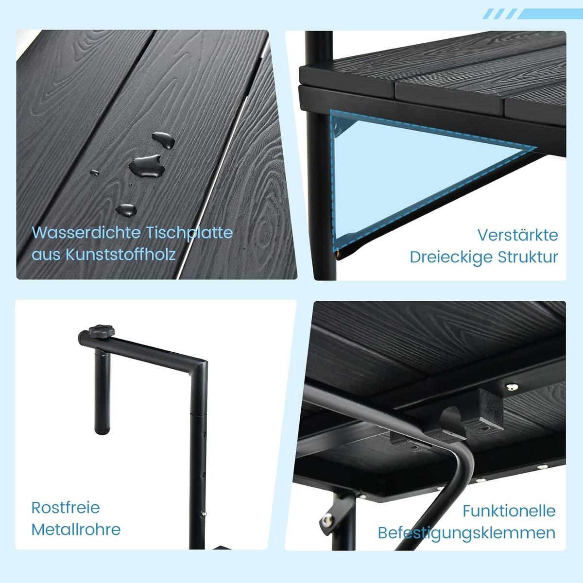 BALKONHÄNGETISCH Schwarz - Schwarz, Kunststoff (40/60/84cm) - COSTWAY
