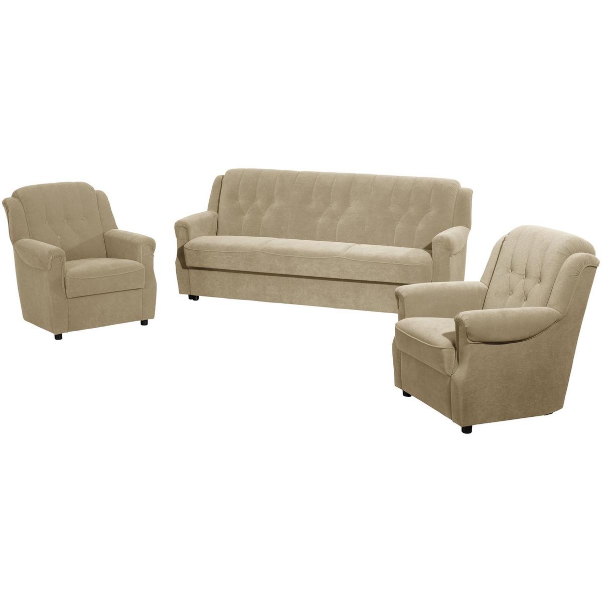 SOFA 3-Sitzer mit Bettfunktion Kaylyn Flockstoff sand - Sandfarben, Kunststoff (83/89/207cm) - 58aufmkessel