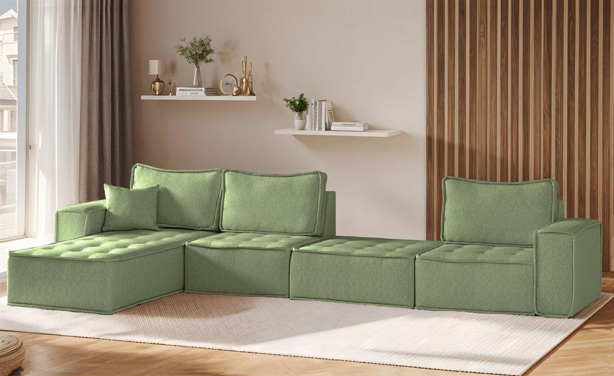 POLSTERHOCKER Sande In Alpine - Hellgrün, Holzwerkstoff/Textil (90/38/90cm) - Fun Möbel