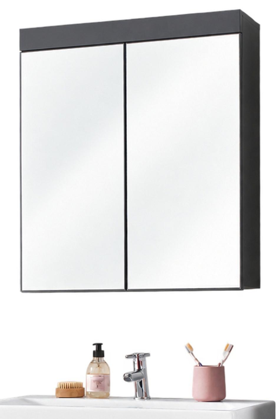 SPIEGELSCHRANK grau Hochglanz 60 x 77 cm 2-türig, Badschrank modern - Grau, Glas/Holzwerkstoff (60/77/17cm) - Top.Furn