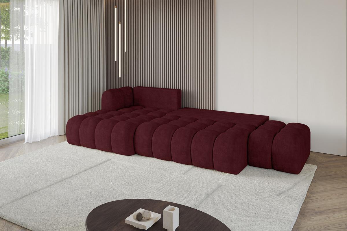 ECKSOFA mit Schlaffunktion Ottomane Links OLEA-L2 321x164x75 Bordeauxrot Velours - Bordeaux/Schwarz, Holzwerkstoff/Kunststoff (321/164cm) - ALTDECOR