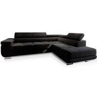 ECKSOFA SELVA R-S Schwarz Velours-Stoff mit Schlaffunktion - Silberfarben/Schwarz, Holz/Holzwerkstoff (275/202cm) - MASSENO
