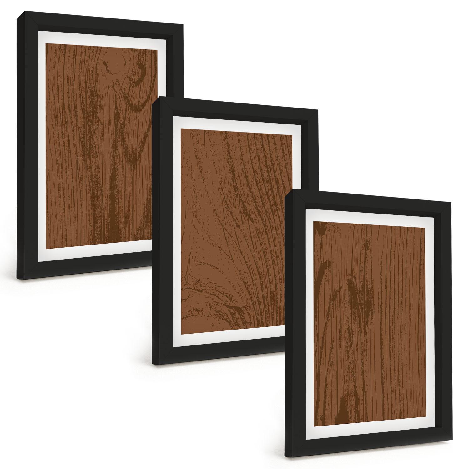 BILDER SET 3er Set - 20x30 cm Schwarzer Rahmen - Holzstruktur, Rinde, Minimalismus - Schwarz, Kunststoff (20/30cm) - TULUP