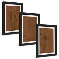 BILDER SET 3er Set - 20x30 cm Schwarzer Rahmen - Holzstruktur, Rinde, Minimalismus - Schwarz, Kunststoff (20/30cm) - TULUP