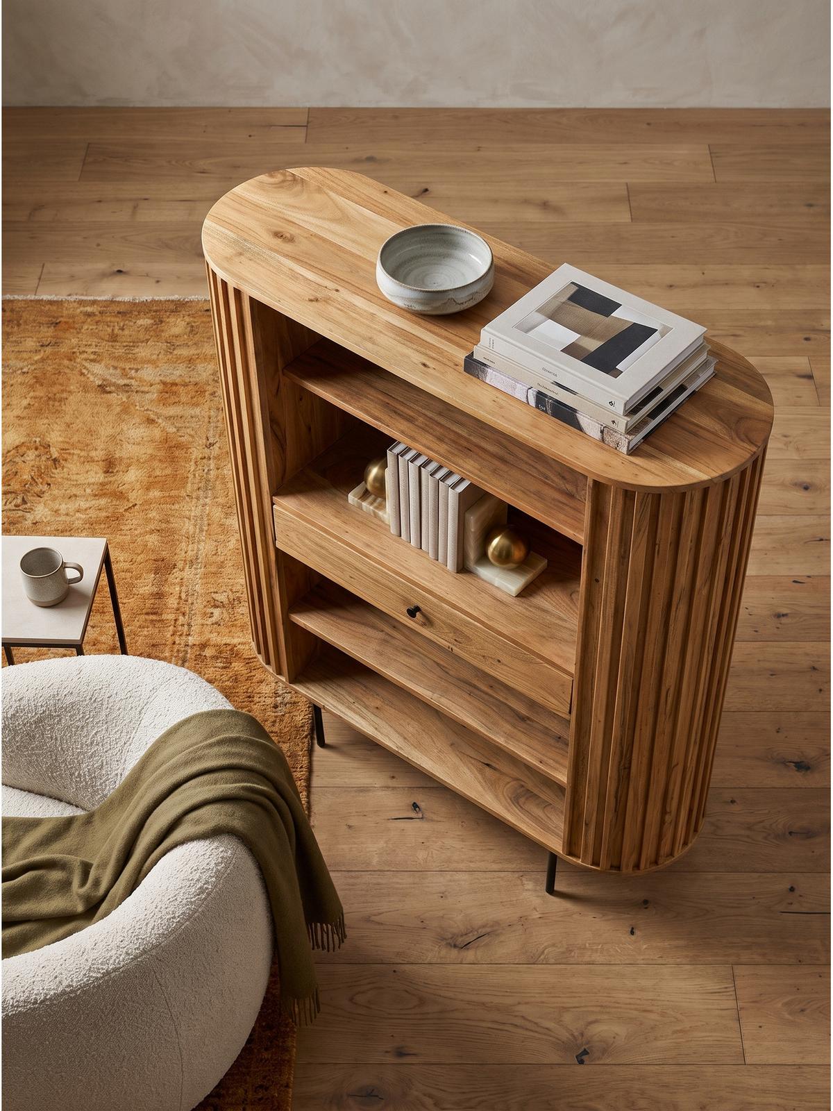 BÜCHERREGAL MELA, Akazie Massivholz, mit Stauraum, 105 x 40 x 122 cm - Akaziefarben, Holz/Metall (105/122/40cm) - KADIMA DESIGN
