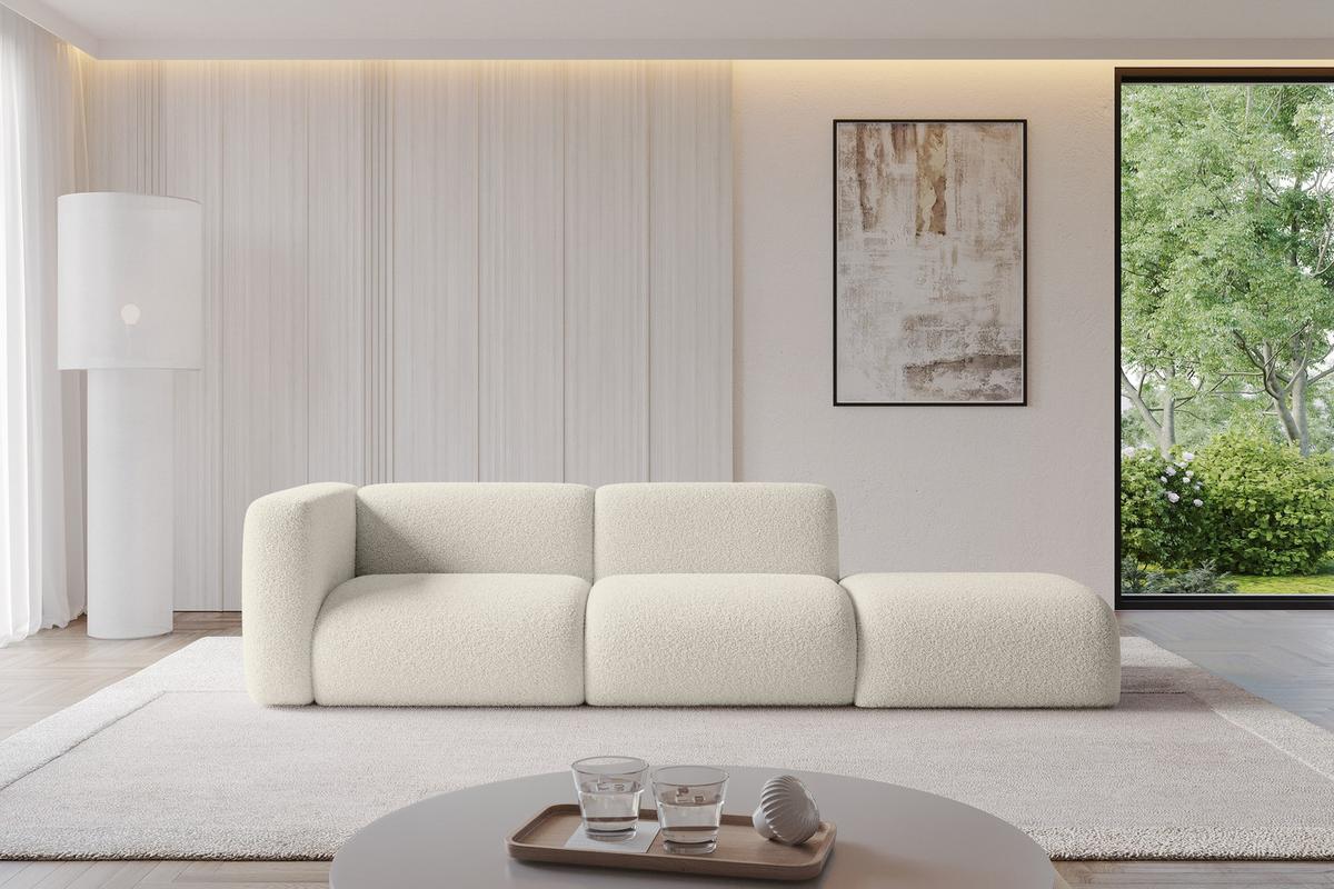 SOFA Ottomane Links MIRA-S3 296x89x70 Beige Bouclé - Kaschmir/Beige, Holzwerkstoff/Kunststoff (296/70/89cm) - ALTDECOR