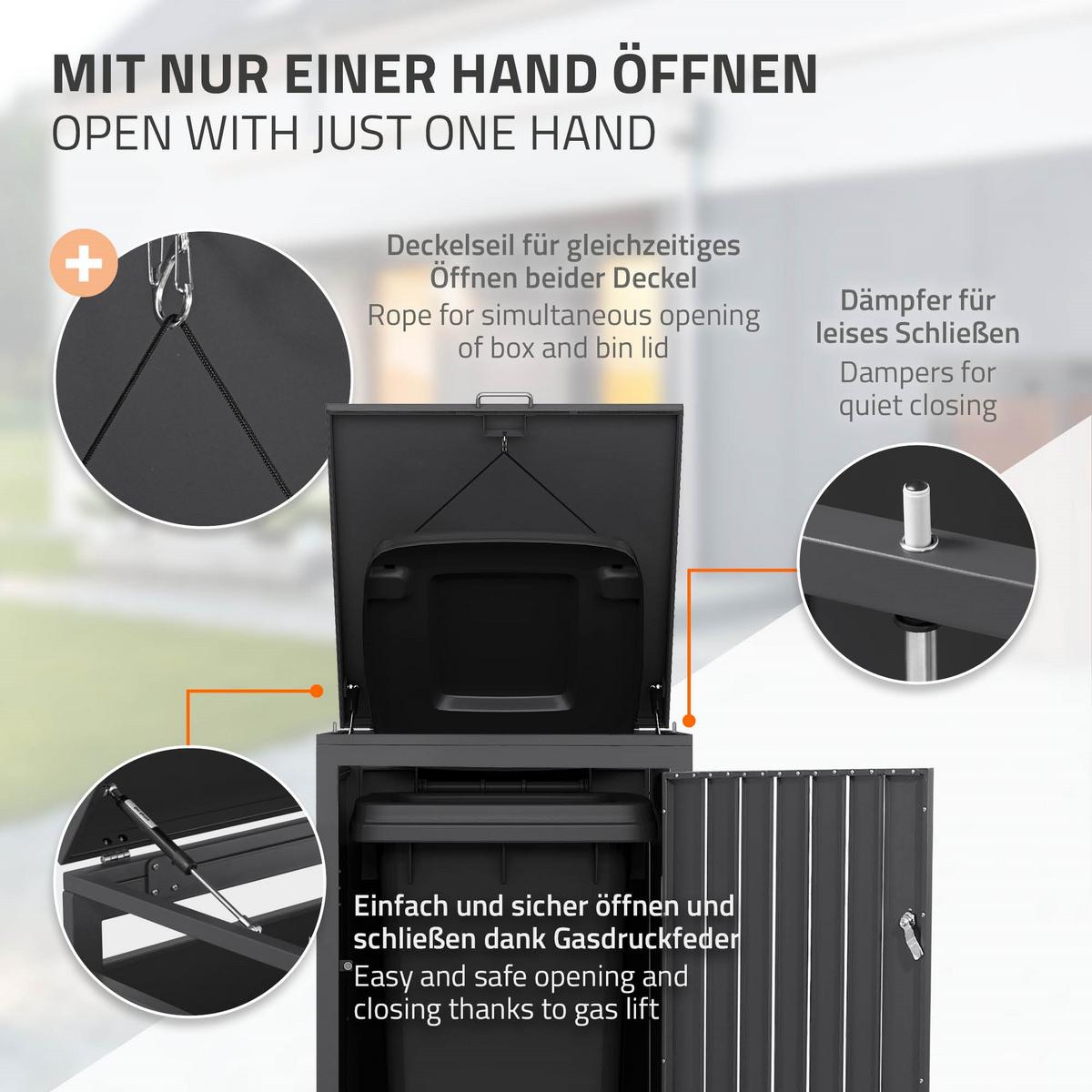 MÜLLTONNENBOX 1er Anthrazit-Rostoptik - Rotbraun, Metall (68/120/80cm) - ML-DESIGN