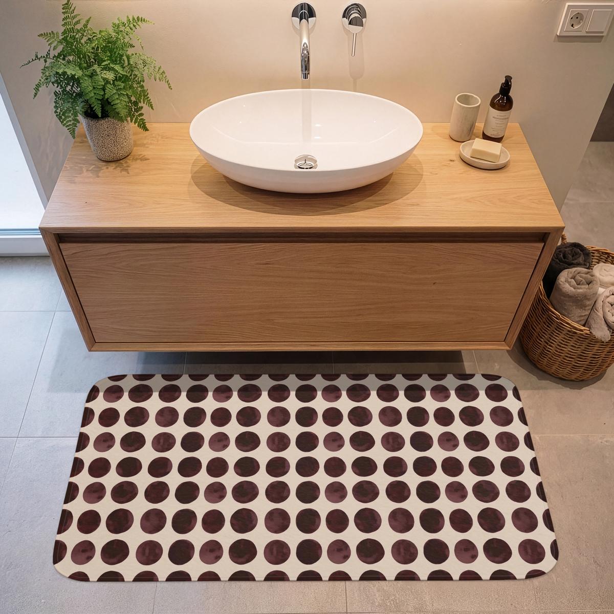 BADEMATTE Polka dots - Muster - Braun 120x60 cm - Bordeaux, Textil (120/60cm) - OnlyWow