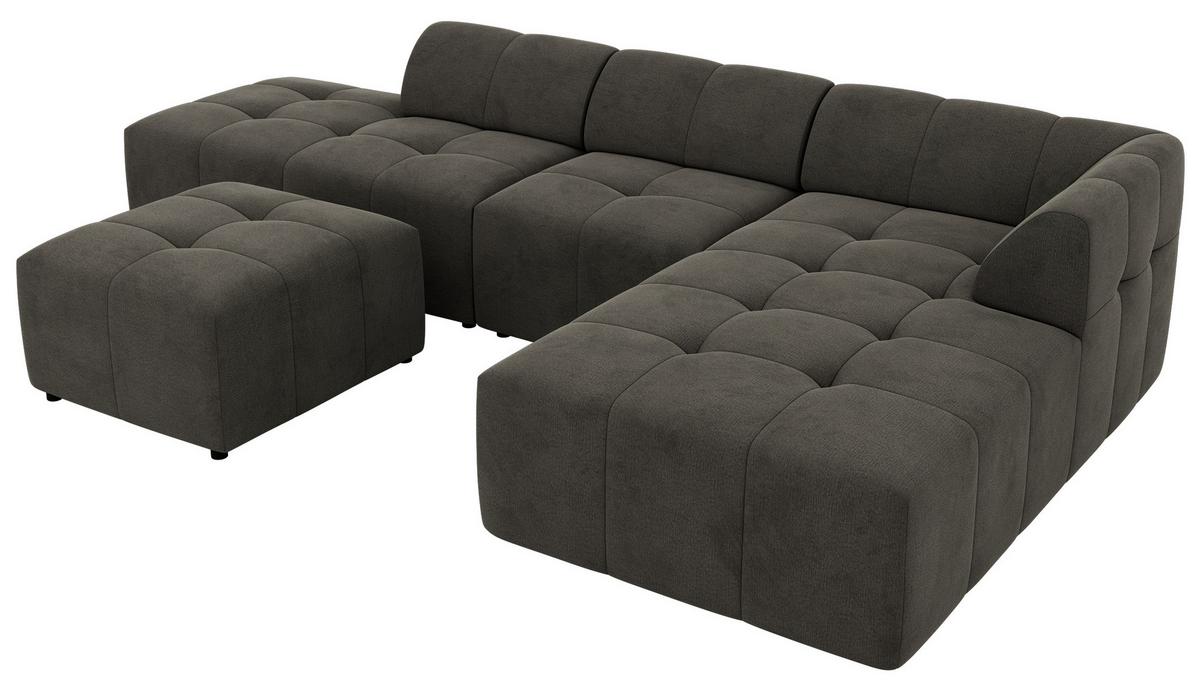 ECKSOFA GRIDA 4M L Dunkelgrau Velvet - Rechts - Dunkelgrau/Schwarz, Kunststoff/Textil (176/335cm) - MKS