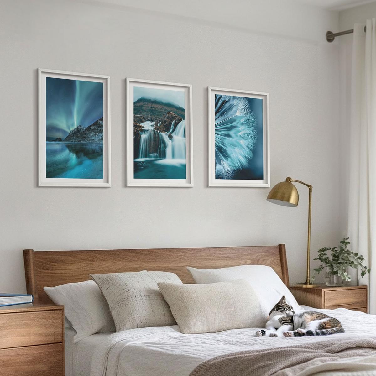 BILDER SET 3er Set - 40x60 cm Weißer Rahmen - Winterlandschaften mit Wasserfällen - Weiß, Kunststoff (40/60cm) - TULUP