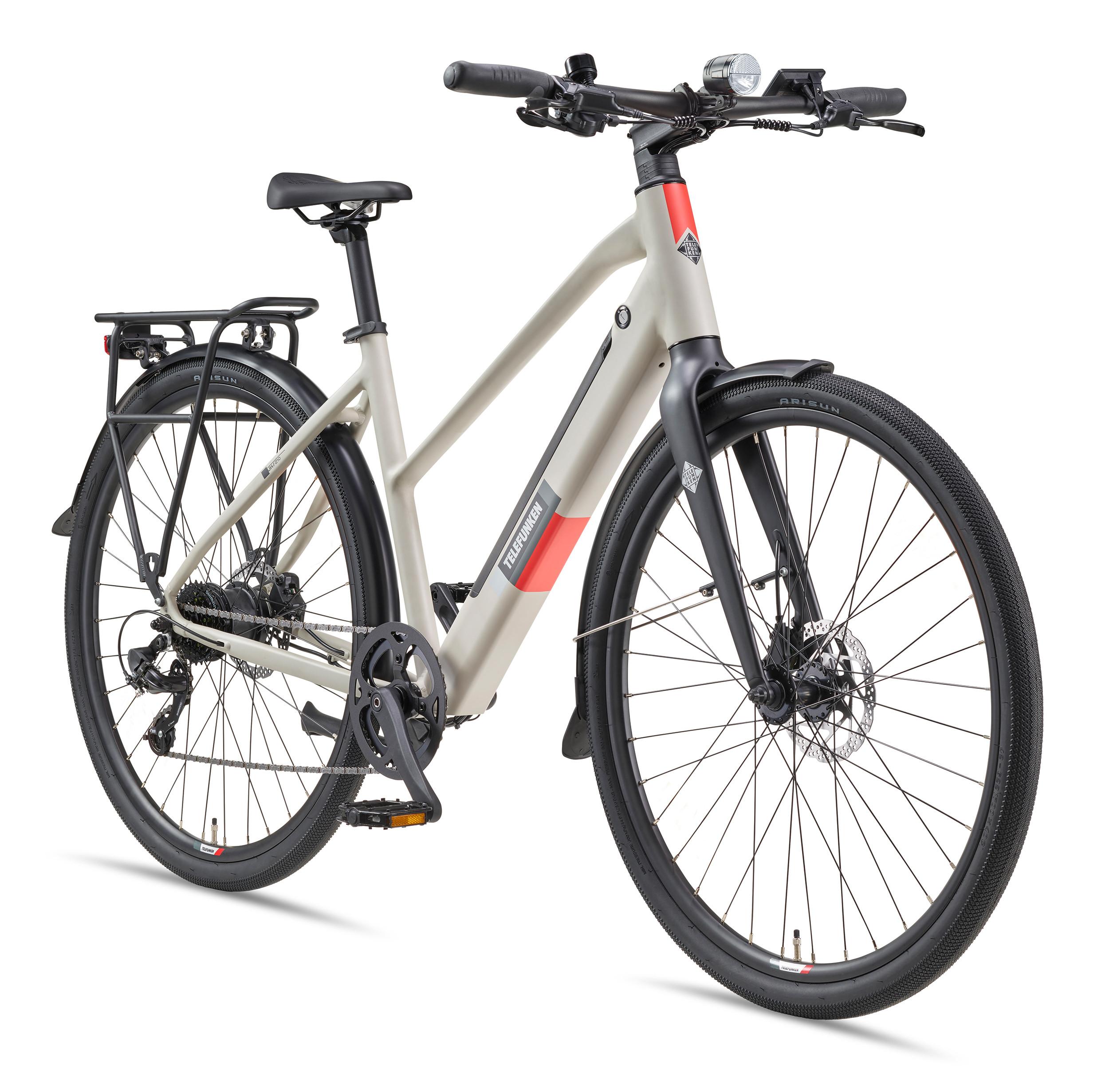 E-BIKE Urban UH210 Elektrofahrrad 28 Zoll Pedelec 417,6 Wh Hinterradmotor 7-Gang Kettenschaltung, leicht - Grau, Metall (111cm) - Telefunken