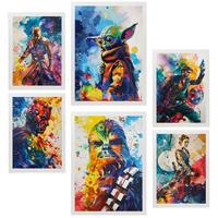 POSTER Set Mit 6 Bunte Starwars A3 & A4 Weißer Rahmen - Weiß, Papier (29/3/42cm) - Nacnic
