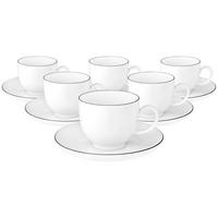 KAFFEETASSEN MIT UNTERTASSEN Lido Black Line weiß 220 ml 6er Set - Weiß, Keramik (14.7/8.9/14.7cm) - Seltmann Weiden