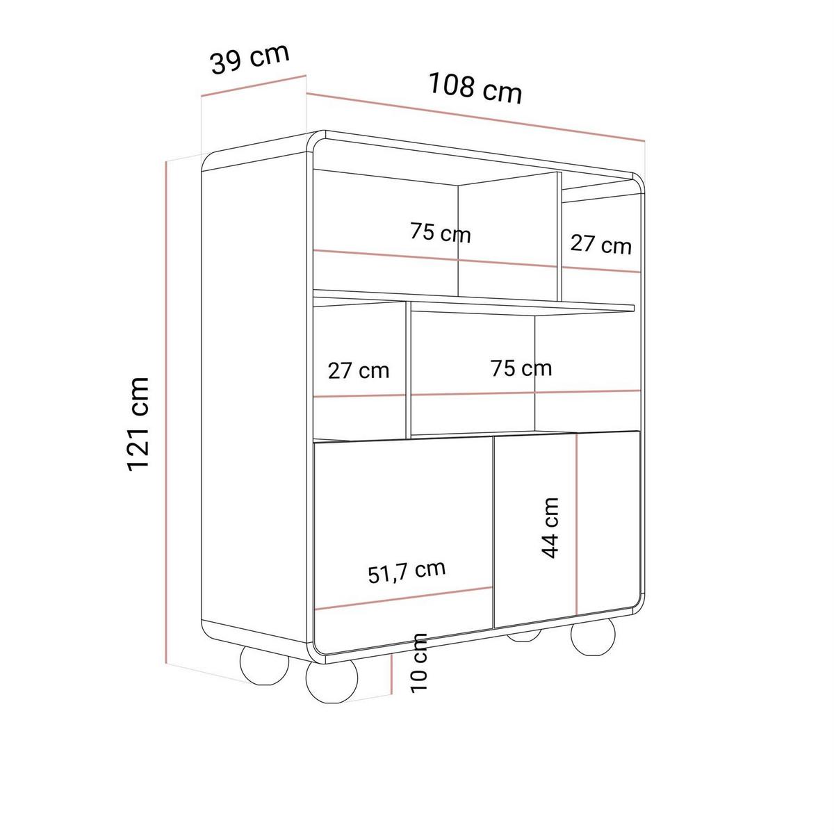 BÜCHERREGAL OLIVIO RG108 Kaschmir zweitürig - Kaschmir, Holzwerkstoff (108/121/39cm) - Lookway
