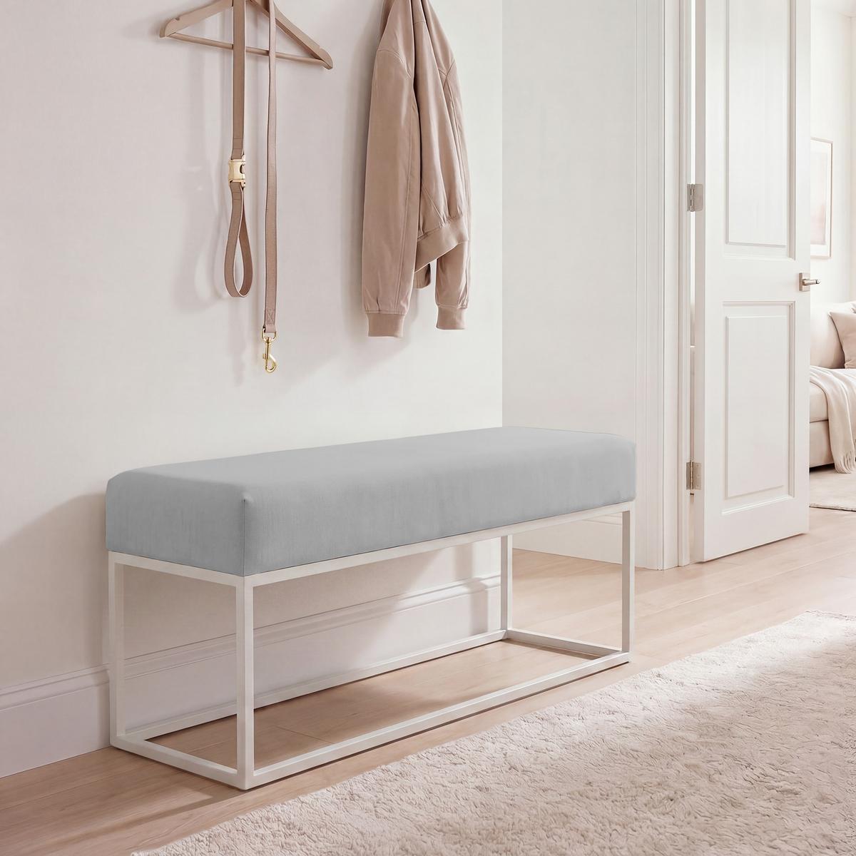 POLSTERBANK STELLA 90 cm Metallgestell, Weiß / Grau - Grau, Textil/Metall (90/44/30cm) - Idohome