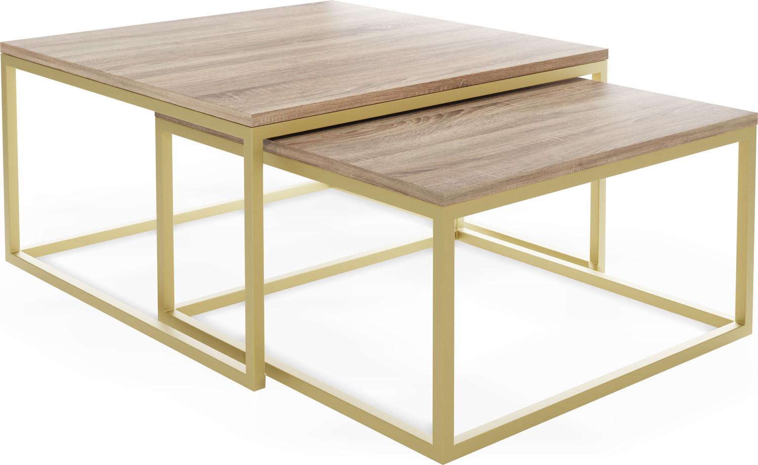 COUCHTISCHE Vella Gold 2er-Set quadratisch, Sonoma Eiche 76/76/39cm + 66/66/34 cm - Goldfarben/Sonoma Eiche, Holzwerkstoff/Metall (76/76/39cm) - WFL GROUP