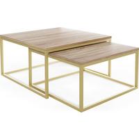 COUCHTISCHE Vella Gold 2er-Set quadratisch, Sonoma Eiche 76/76/39cm + 66/66/34 cm - Goldfarben/Sonoma Eiche, Holzwerkstoff/Metall (76/76/39cm) - WFL GROUP