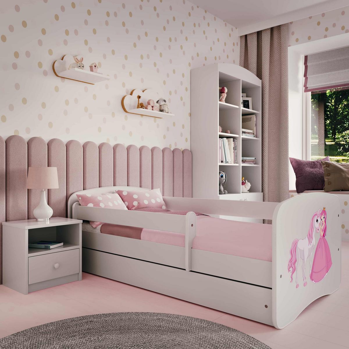 KINDERBETT Prinzessin Pferd mit Schublade 180/80 90/61/184 - Weiß, Holzwerkstoff (80/180cm) - RAUMHIRSCH FURNITURE