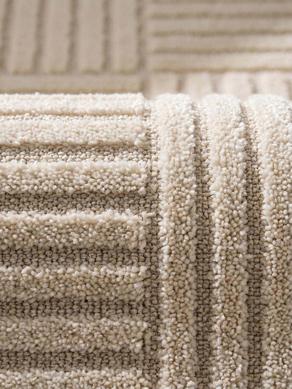 TEPPICH Hochflor RIGI in Creme, mit Cord-Streifen-Patchwork, 280 x 370 cm - Beige, Textil (370/280cm) - KADIMA DESIGN