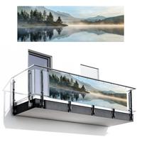 BALKON-SICHTSCHUTZ See - Nebel - Berge - Landschaft Windschutz 300x100 cm - Hellblau, Kunststoff (300/100cm) - MuchoWow
