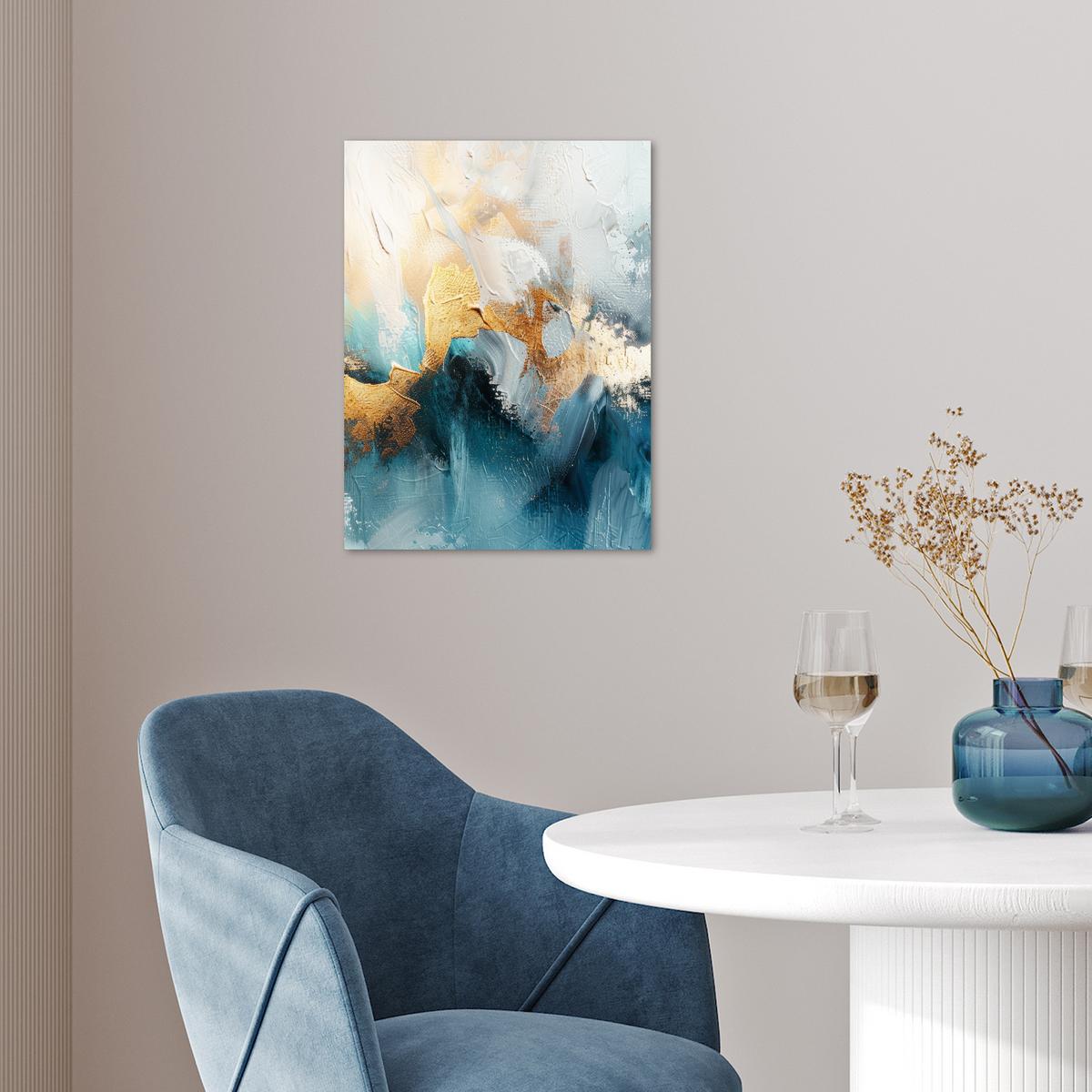 POSTER Abstrakt - Kunst - Gold - Blau Wandbilder 30x40 cm - Petrol, Papier (30/40/0.1cm) - MuchoWow