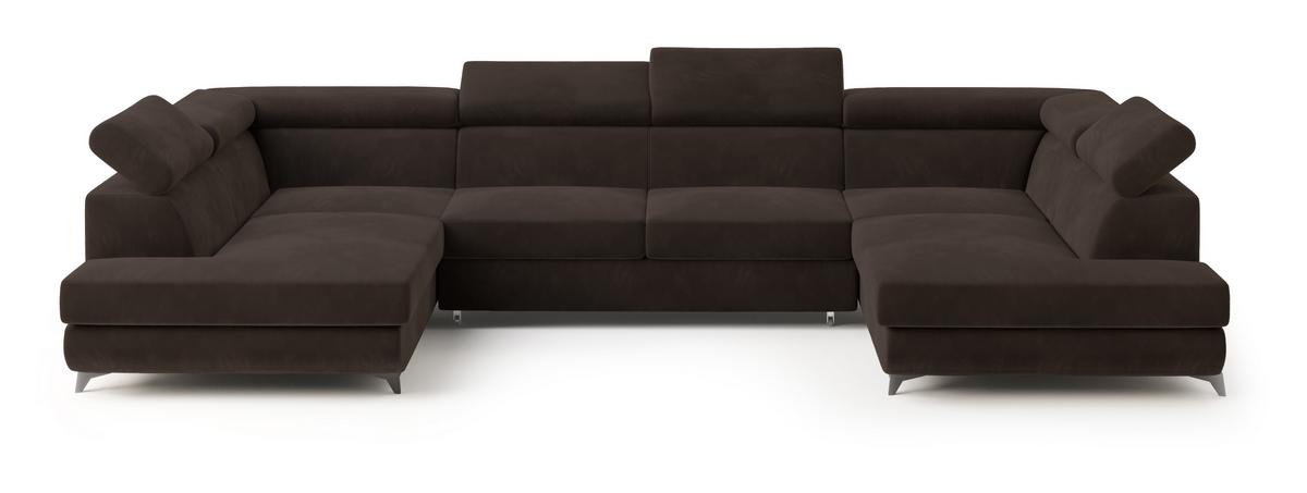 WOHNLANDSCHAFT VINTESSA Braun Velours-Stoff mit Schlaffunktion - Braun, Holz (323/89/190cm) - MASSENO