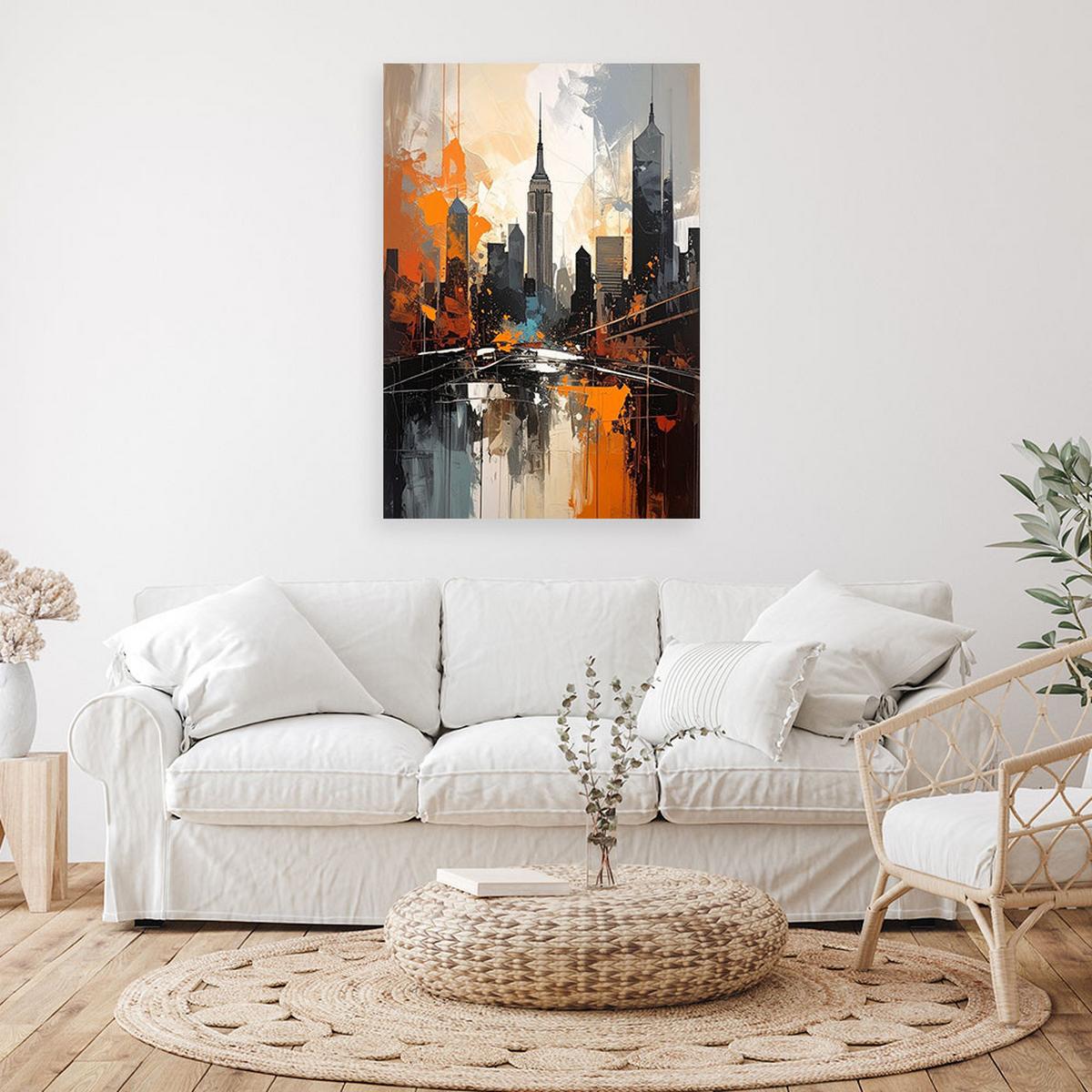 WANDBILD, Urbane Abstraktion mit Wolkenkratzern in Grau und Orange - Orange, Textil (30/45cm) - Feeby