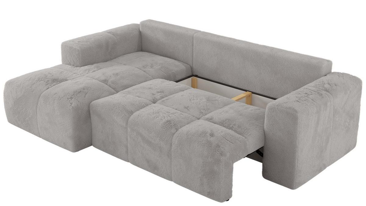 ECKSOFA MONIVA Hellgrau Plüsch - Links - Hellgrau/Schwarz, Textil (164/266cm) - MKS