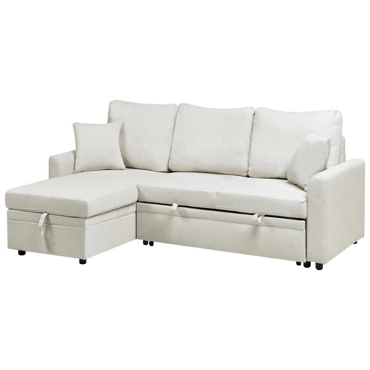 ECKSCHLAFSOFA 3-Sitzer Kunstleinen Hellbeige rechtsseitig Nassjo - Beige, Textil (210/131cm) - Beliani