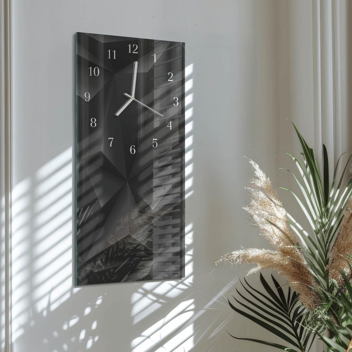 WANDUHR aus Glas 30x60 cm - Muster - Schwarz, Glas (30/60/0.4cm) - TULUP
