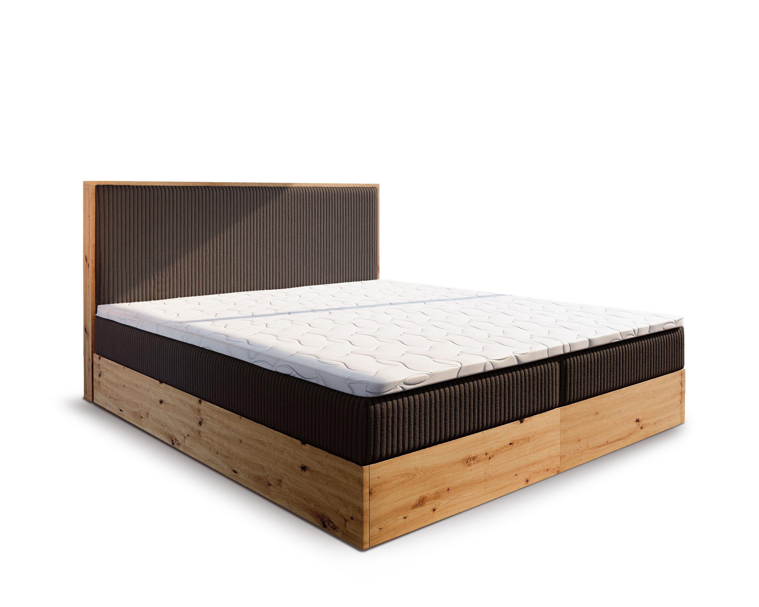 BOXBETT VERDON 160x200 cm mit Matratze und Topper - Braun - Braun, Holz (160/200cm) - MASSENO