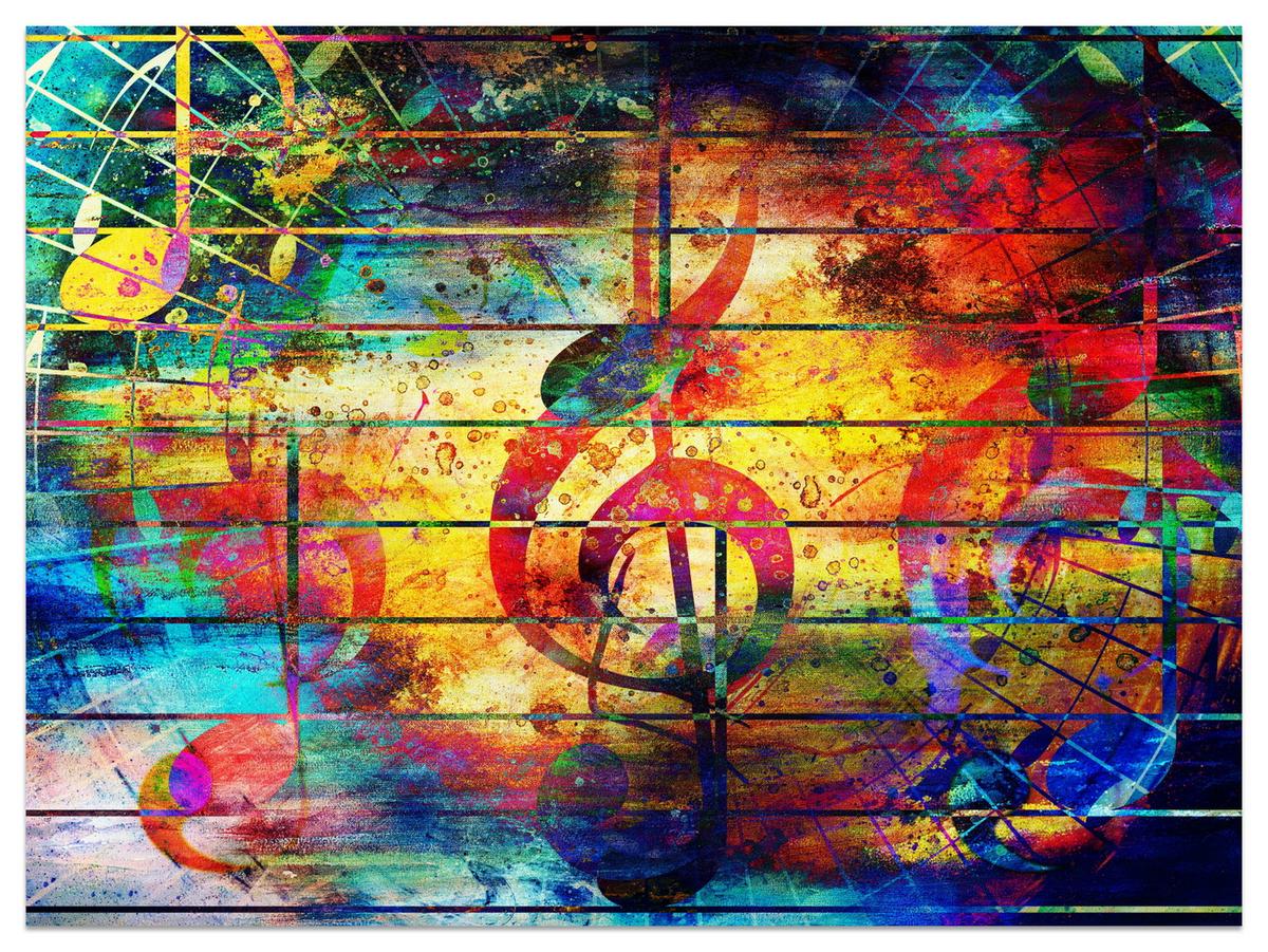 FOTOTAPETE für Jugendzimmer Bunte Abstrakte MUSIC Graffiti NOTEN 300x210 - Türkis/Gelb, Papier (300/210cm) - Muralo