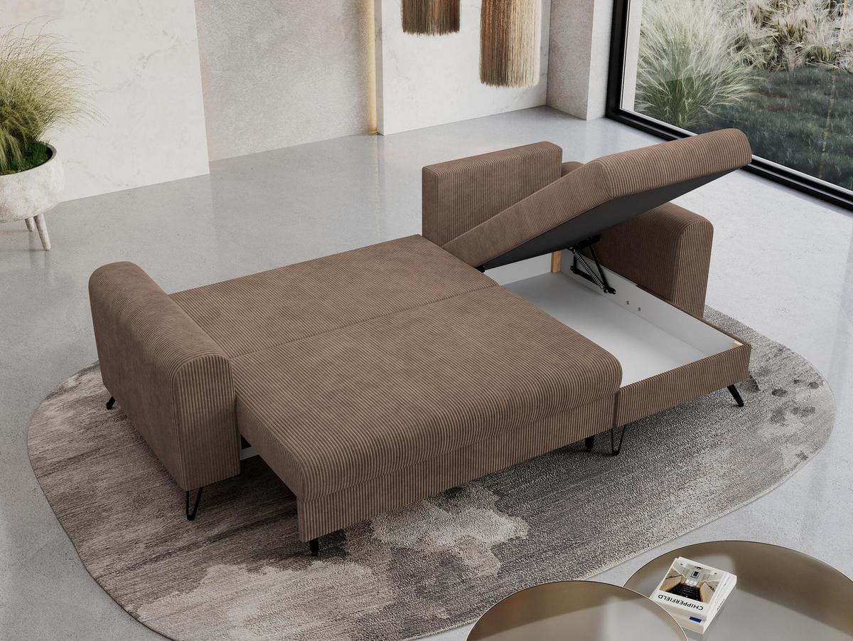 ECKSOFA Hugo Cord Hellbraun - Hellbraun/Schwarz, Textil/Metall (242/140cm) - MKS