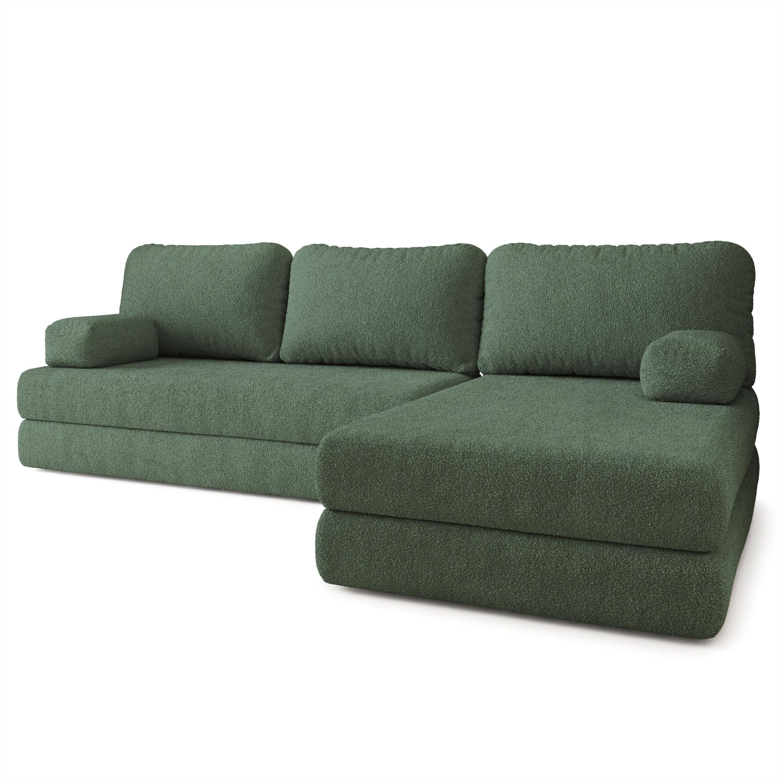 ECKSOFA LEA modulares Boneless Sofa mit Schlaffunktion Grün Boucle-Stoff - Grün, Textil (270/160cm) - MASSENO