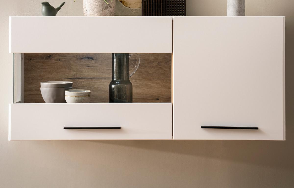 HÄNGEVITRINE weiß matt, Evoke Eiche, Vitrine hängend 120 cm, Soft-Close-Funktion - Eichefarben/Schwarz, Glas/Holzwerkstoff (120/54/35cm) - Furn.Design