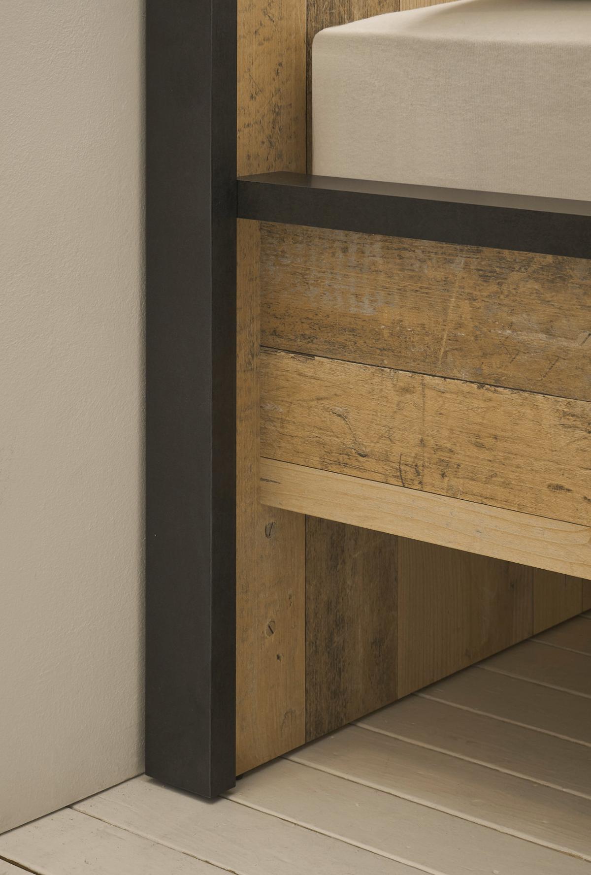 BETT Used Wood hell, Anthrazit, Doppelbett Liegefläche 180 x 200 cm - Eichefarben/Anthrazit, Holzwerkstoff/Metall (180/200cm) - Furn.Design