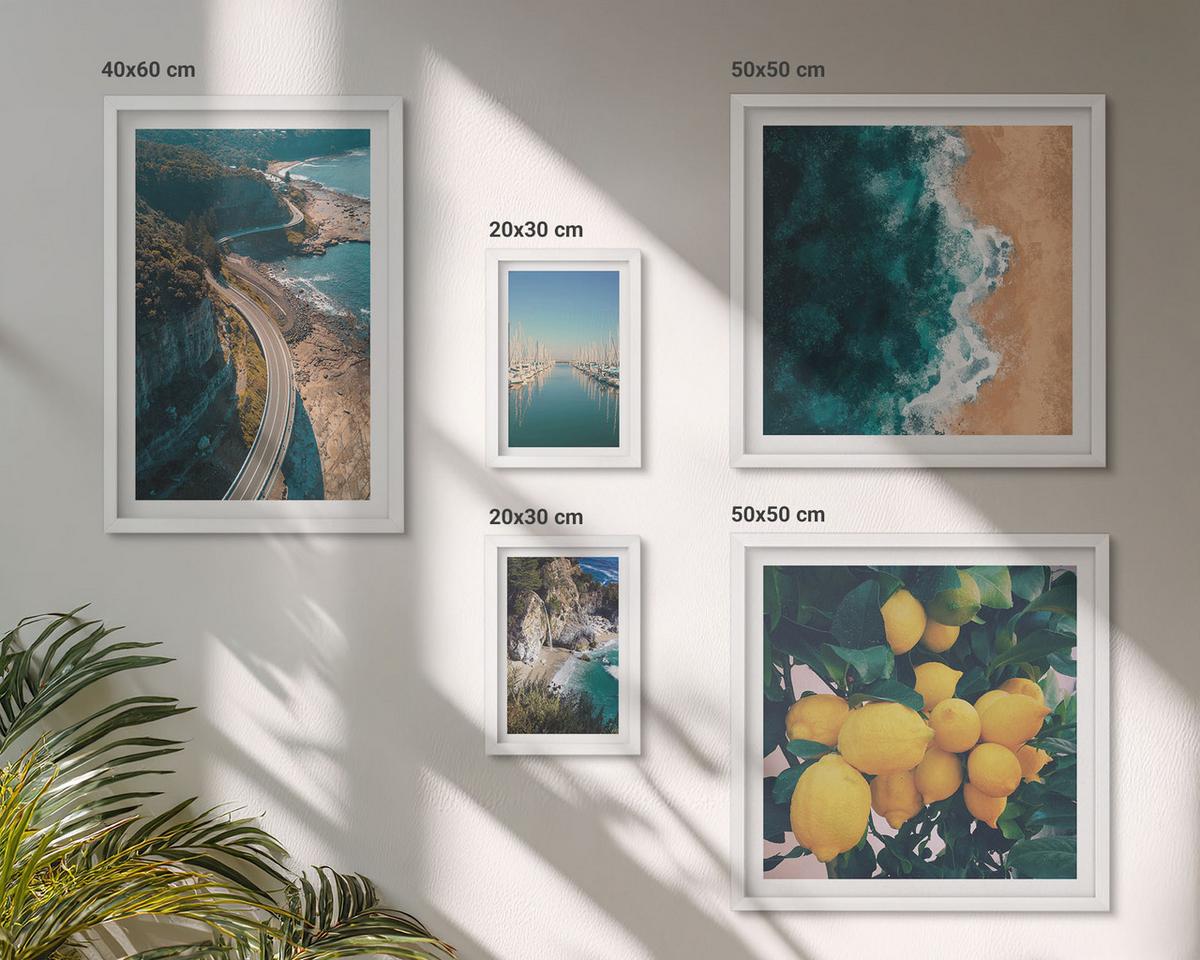 BILDER SET 5er Set - 50x50 cm & 20x30 cm & 40x60 cm Weißer Rahmen - Straßen am Meer, ein Meer aus Zitronen - Weiß, Kunststoff (40/60cm) - TULUP