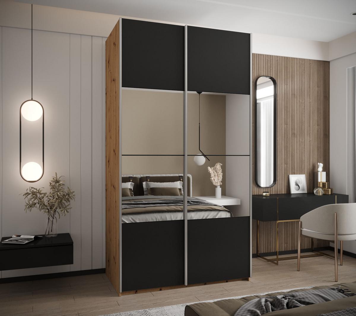 SCHWEBETÜRENSCHRANK 245,5/140/64 2-türig - Silberfarben/Schwarz, Holz/Metall (140/245/64cm) - Abiks Möbel