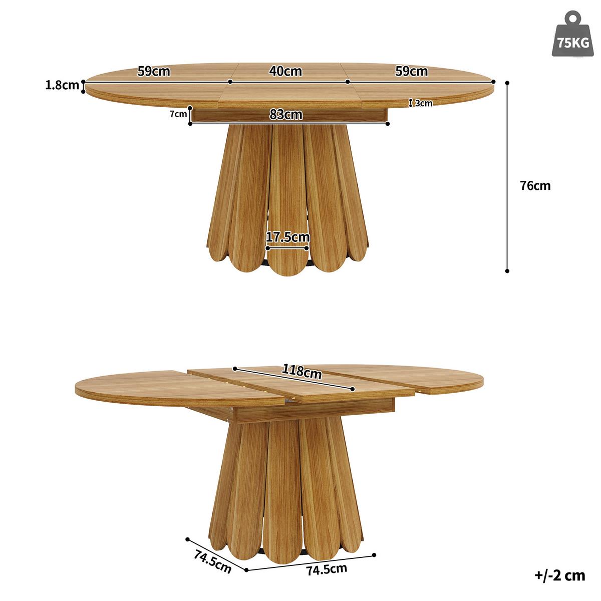 ESSTISCH ausziehbar 118-158 cm Vintage Holzoptik - Weiß, Holzwerkstoff (118/118/76cm) - Urban Meuble