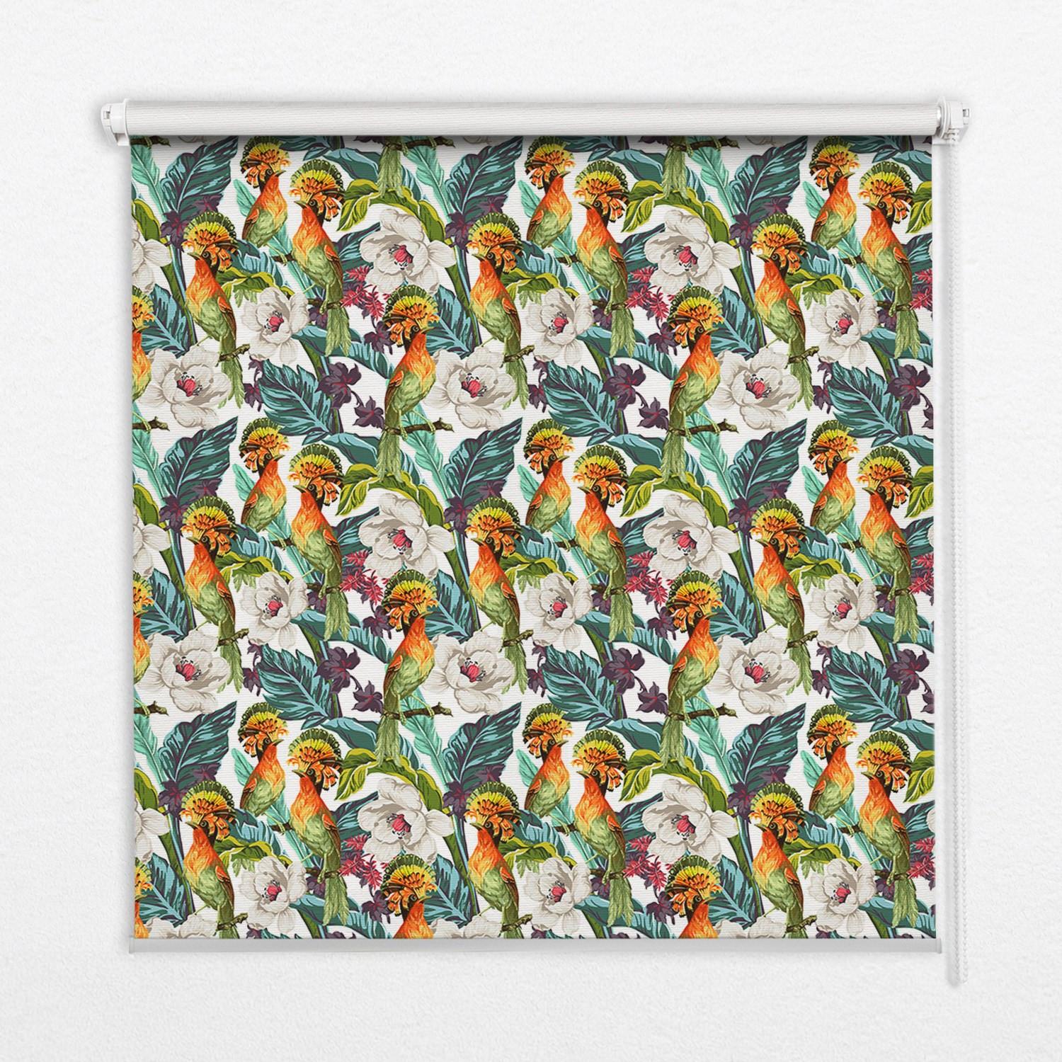 INNENROLLO - Fensterrollo - Rollo - 130x140 cm - Vögel und Blumen - Grün, Kunststoff (130/140/0.5cm) - TULUP
