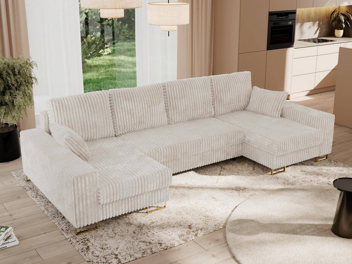 WOHNLANDSCHAFT DORIAN U Cord Beige - Beige/Goldfarben, Textil/Metall (312/85/138cm) - MKS