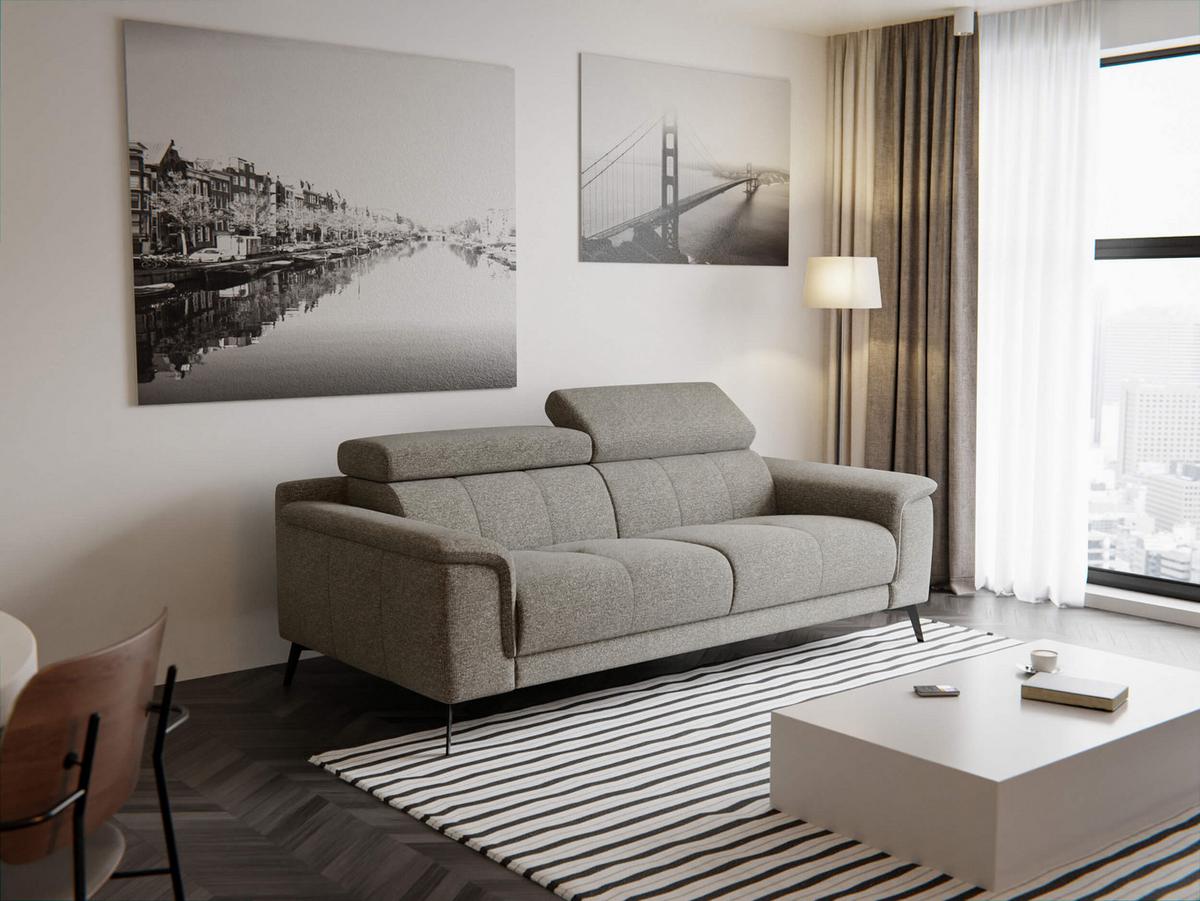 SOFA FIERO 3-Sitzer, taupe - Taupe/Schwarz, Holzwerkstoff/Textil (212/82/103cm) - Wozimo